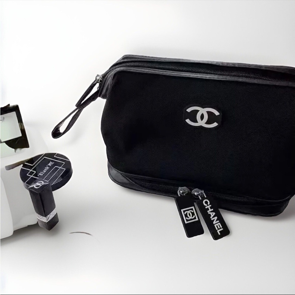 Chanel Black Cosmetic Bag with Wrist Strap